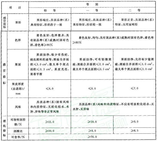 臍橙分級標準